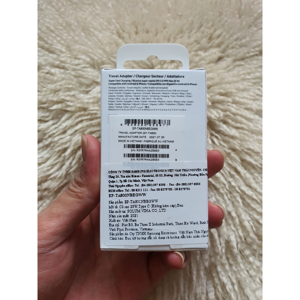 Bộ Sạc Siêu Nhanh Samsung 25W Type C TA800XW  Hỗ Trợ Sạc Nhanh - Hàng Chính Hãng