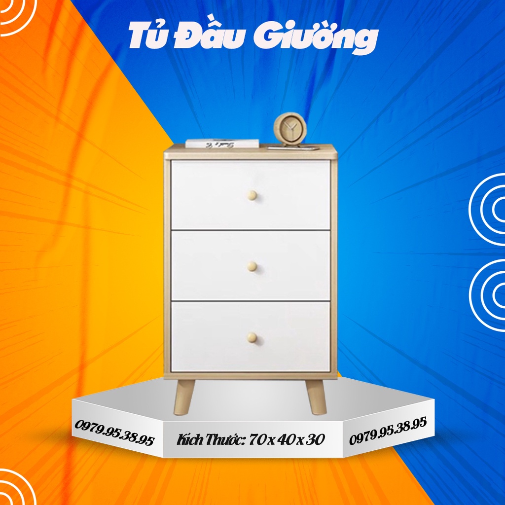 Tủ 3 ngăn kéo, tab đầu giường Bắc Âu, dễ dàng di chuyển, phù hợp cho mọi căn phòng, chất gỗ MDF ván gỗ dày 12mm BIG SALE