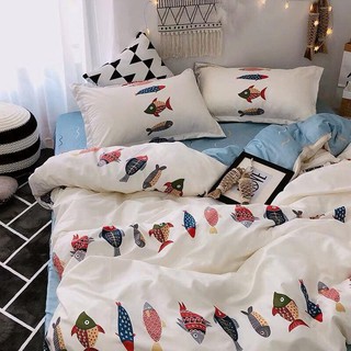 Bộ Ga Gối Vỏ Chăn 5 Món (Hình Thật) Chú Cá Bơi Lội Cực Đẹp M2*2M-M4*2M- M6*2M-M8*2M