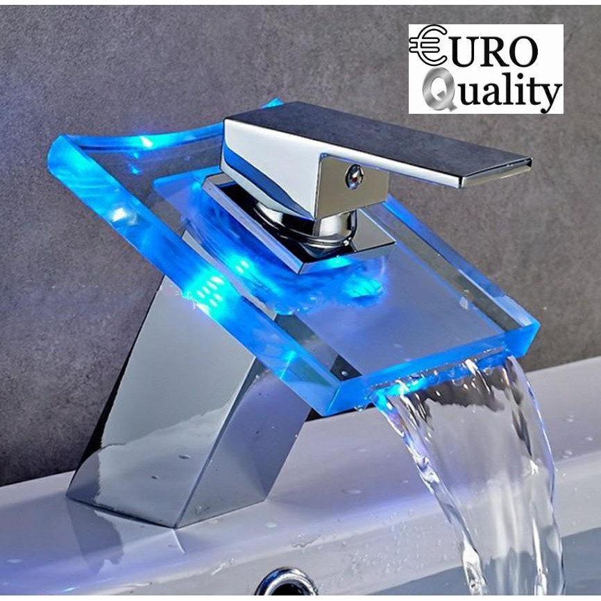 Vòi Lavabo Thác Nước Kính Cường Lực đổi màu theo nhiệt độ nước Euro Quality