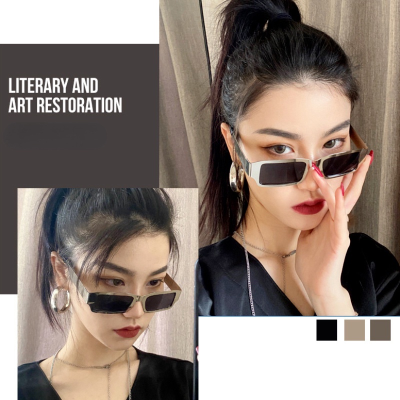 (KIQI-FASHION) COD Kính Mát Gọng Kim Loại Hình Chữ Nhật Chống Tia Uv400 Thời Trang Mới