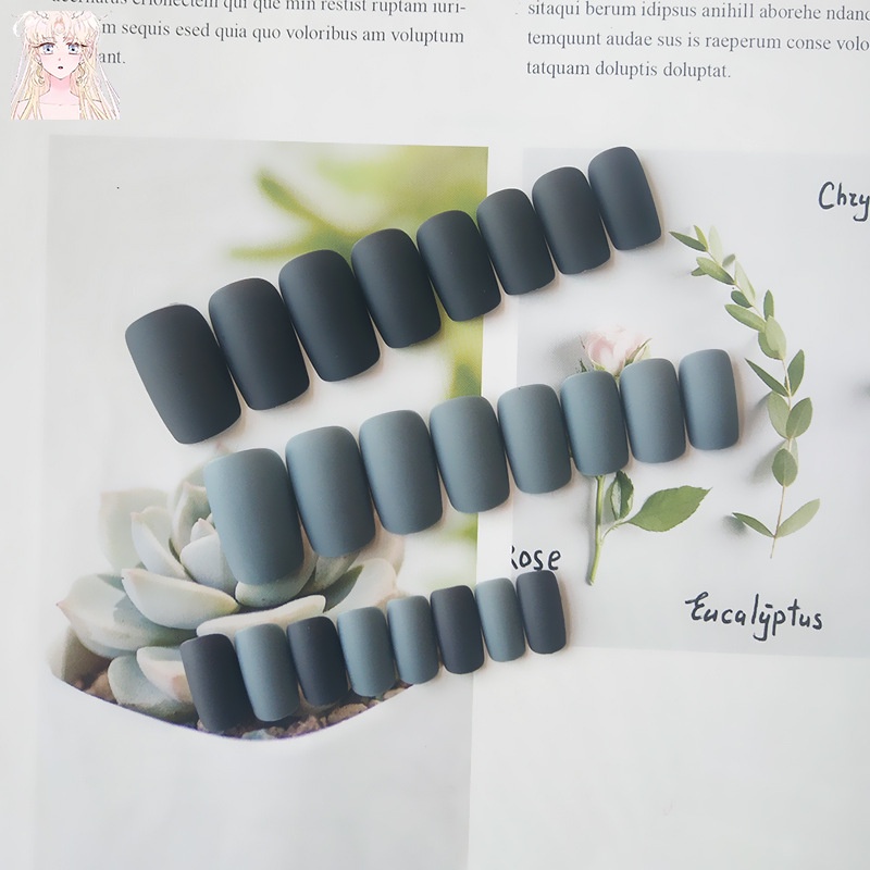 Bộ 24 chiếc móng tay giả trang trí màu xanh dương đen hợp thời trang cho nữ