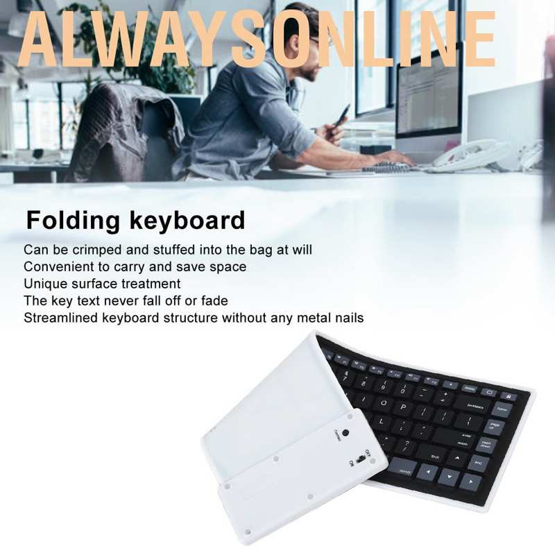 Alwaysonline Foldable Bluetooth Keyboard  Waterproof Silicone Mute Chargeable Mini Portable Ultra Slim Computer Silent for Android Windows PC Tablet