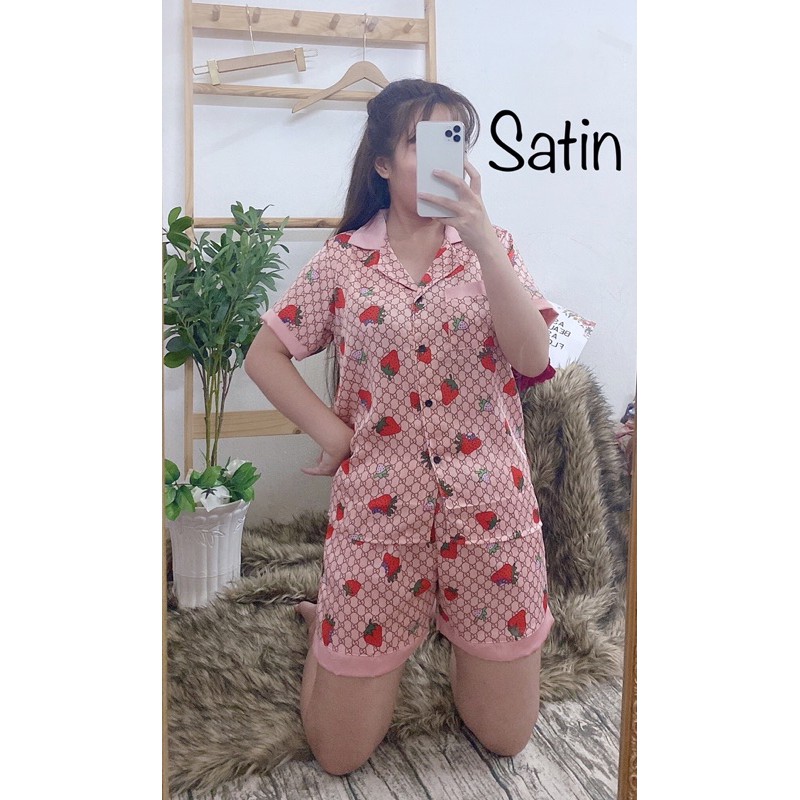 ( FreeSize Satin ) Đồ Bộ Pijama Satin Phối Đùi.