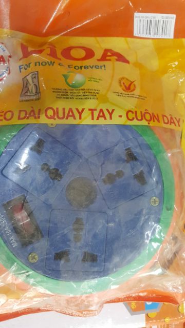 Ổ cắm kéo dài quay tay - cuộn dây kín LiOA DB52-10A (5m x 2 Lõi)