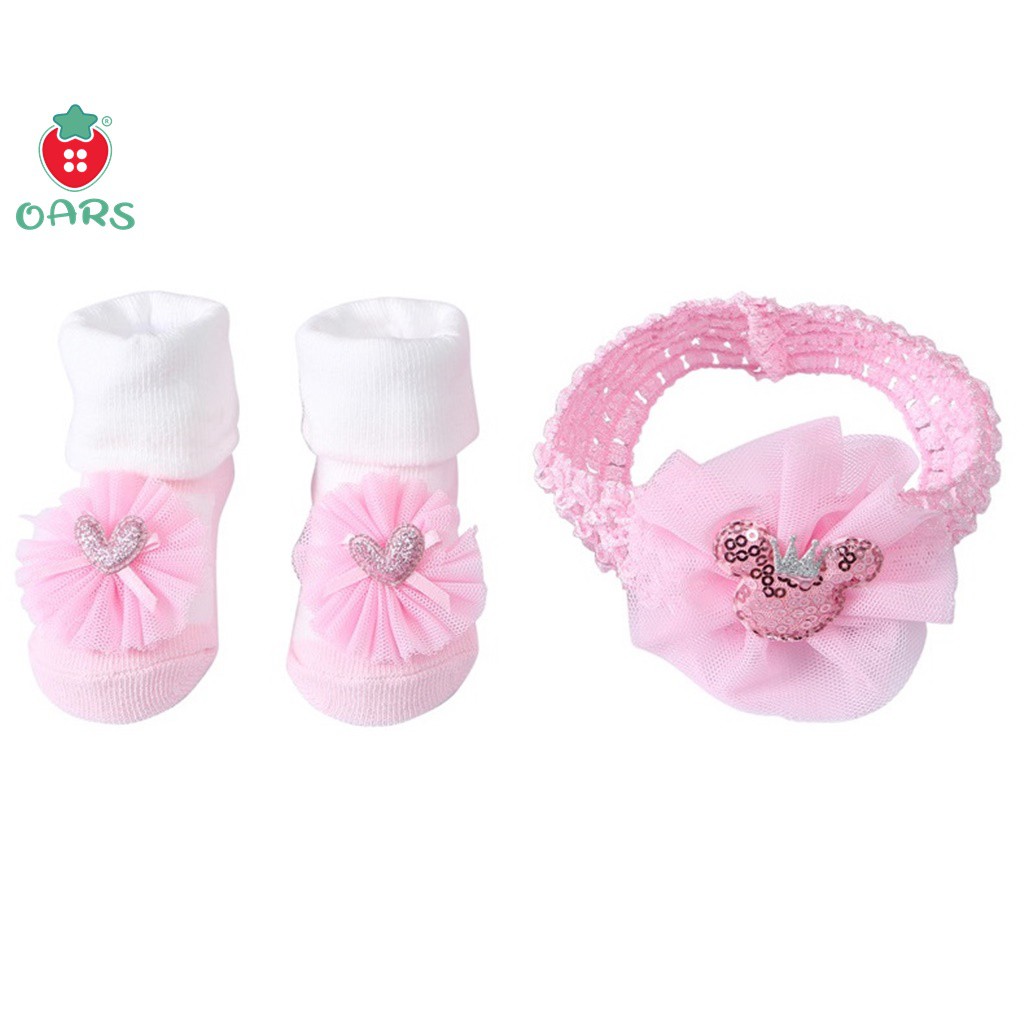 Set giày tất cho bé sơ sinh kèm băng đô đáng yêu thích hợp làm quà tặng từ 0-6-12 tháng MÀU đỏ, trắng, hồng