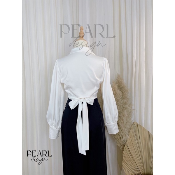 Áo sơ mi croptop chiết eo sexy tay bồng lụa đẹp hot trend Pearl Design 012201