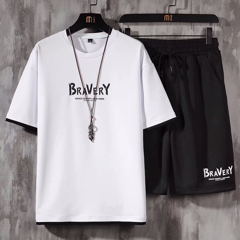 Bộ quần áo nam, bộ mặc nhà cộc tay, áo thun và quần đùi vải thun cotton, vải đẹp, dày dặn, in chữ | BigBuy360 - bigbuy360.vn
