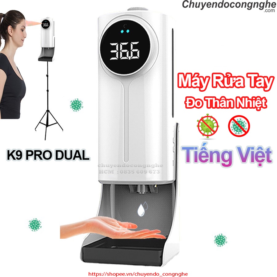 Máy Rửa Tay tích hợp nhiệt kế đo thân nhiệt tự động K9 Pro DUAL Tiếng Việt ( CDCN_43 )