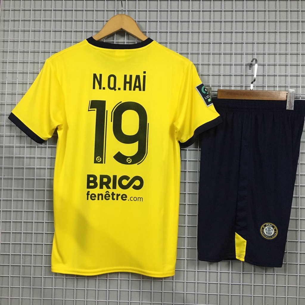 Bộ quần áo in tên  QUANG HẢI Paul FC vàng 2023 quần xanh DK
