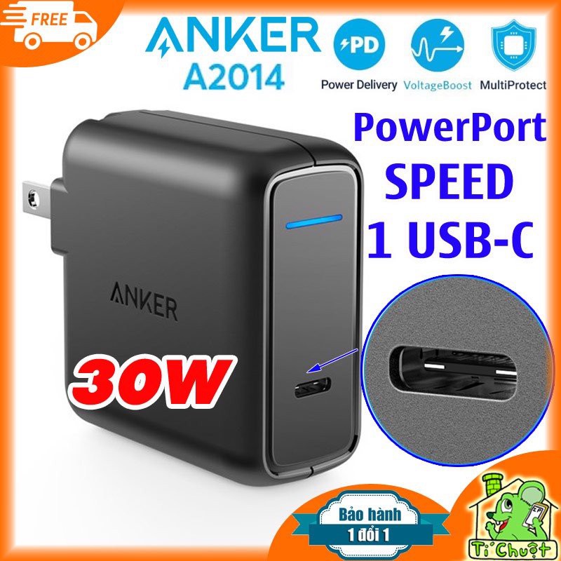 Sạc Anker PD 30 PowerPort Speed 1 USB-C, 30w - A2014 màu đen chính hãng