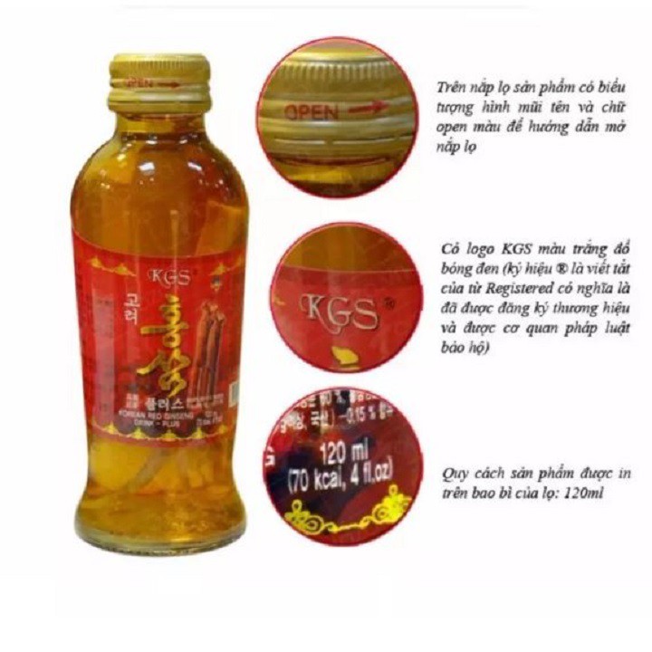 Nước hồng sâm KGS có củ sâm Hàn Quốc hộp 10 chai (120ml)