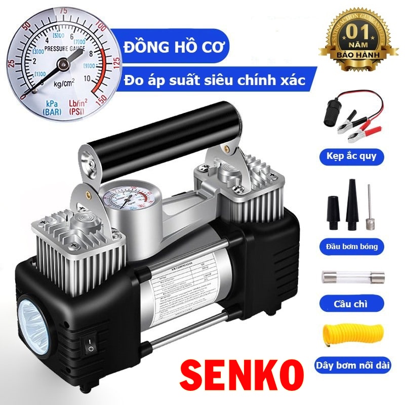Bộ Máy Bơm Ô Tô 2 Xi Lanh SENKO Chính Hãng, Công Nghệ Nhật Bản Đồng Hồ Cơ /Đồng Hồ Điện Tử Tự Ngắt Và Đèn Chiếu Sáng