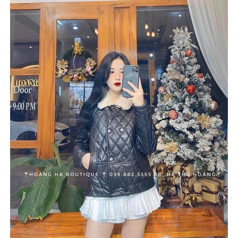 Áo khoác da 2 hàng cúc mã 8825(kèm ảnh thật,video)
