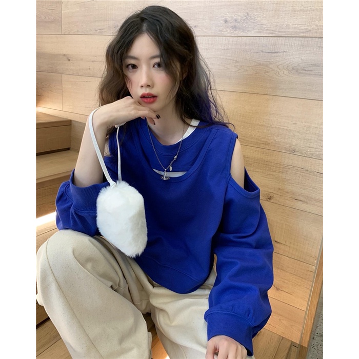 Áo sweater Cổ Tròn Dáng Rộng Hở Vai Màu Nâu Phong Cách Hàn Quốc Thời Trang Mùa Thu Mới 2022 Dành Cho Bạn Nữ