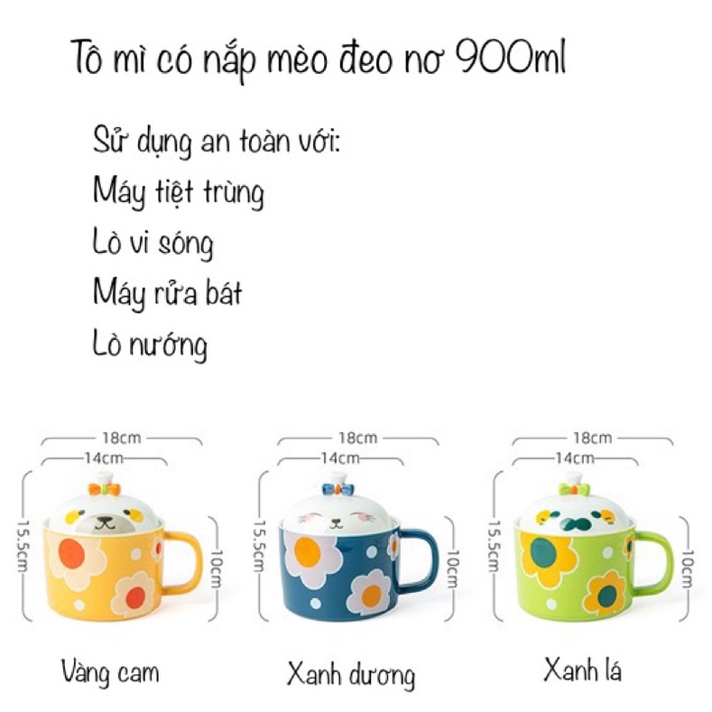 Tô sứ có nắp ngộ nghĩnh, bát ăn mì có quai, chén sứ cỡ lớn đựng canh, súp, mì siêu tiện lợi