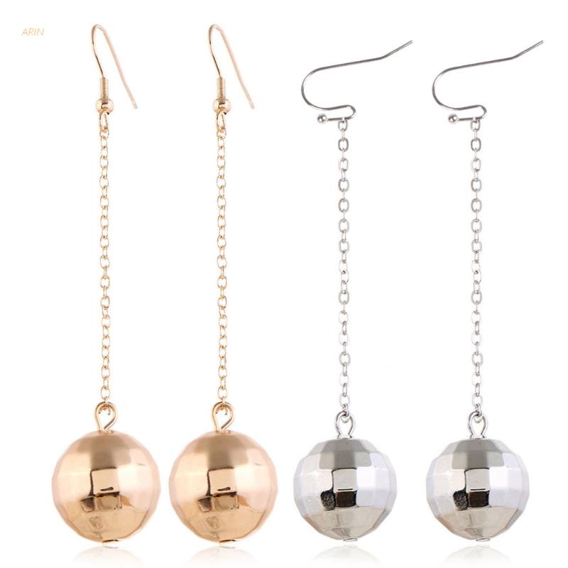 Bông tai hợp kim mạ bạc hình quả cầu disco độc đáo thời trang