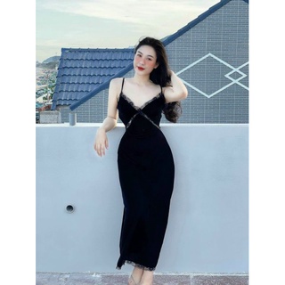 Đầm đen body nhung viền ren