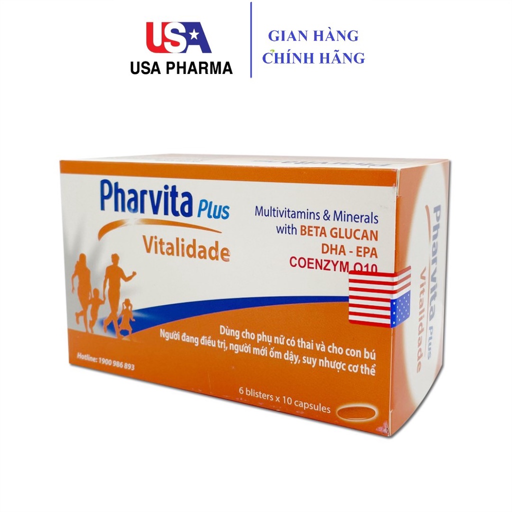 Viên uống vitamin tổng hợp Pharvita Plus tăng sức đề kháng bố sung vitamin và khoáng chất cho cơ thể (Hộp 60 viên)