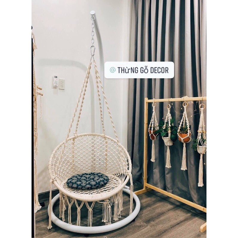 Xích đu macrame thủ công size người lớn tặng kèm gối tròn và móc an toàn( không bao gồm chân treo)