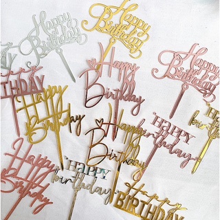 10 Topper trang trí bánh kem bằng Acrylic hình chữ Happy Birthday mới