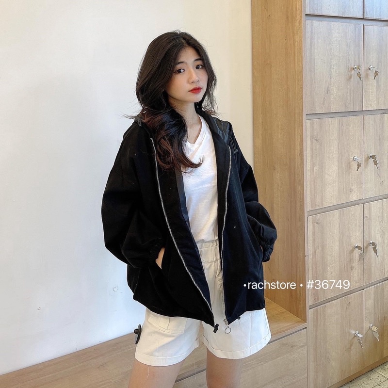 [RÁCH STORE] Áo Khoác Nhung Trơn Túi Chéo Tay Phồng
