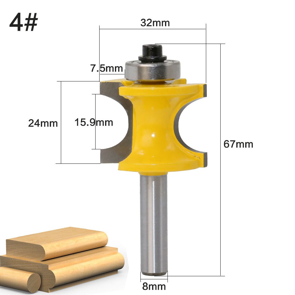 Bộ 5 mũi phay gỗ bán nguyệt cốt 8MM, 12MM, 12.7MM.