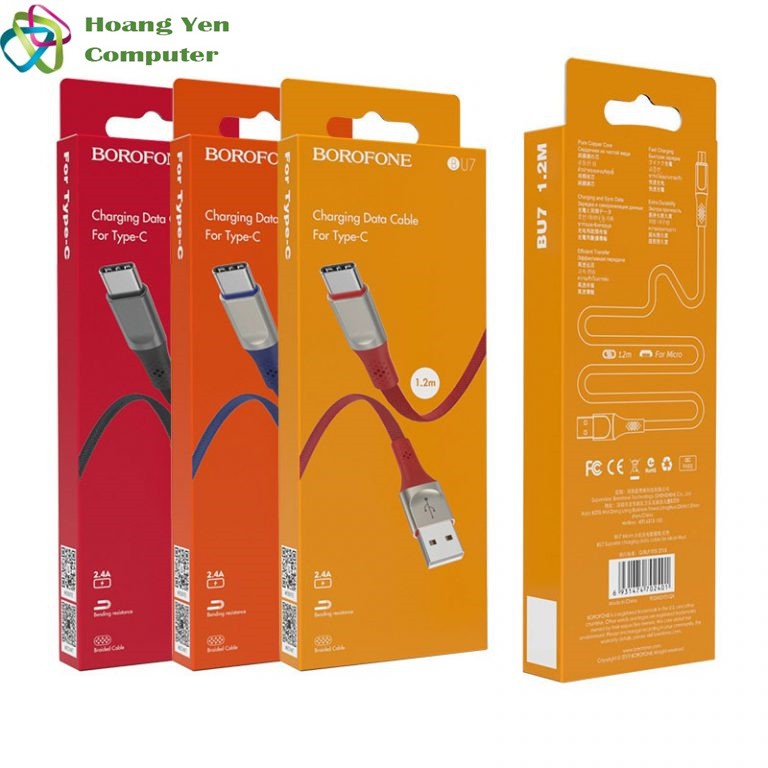 Cáp Sạc TYPE C Borofone BU7 Dài 1.2M Dây Dù Cho Android - BH 12 Tháng 1 đổi 1 (MÀU SẮC NGẪU NHIÊN) - Hoàng Yến Computer