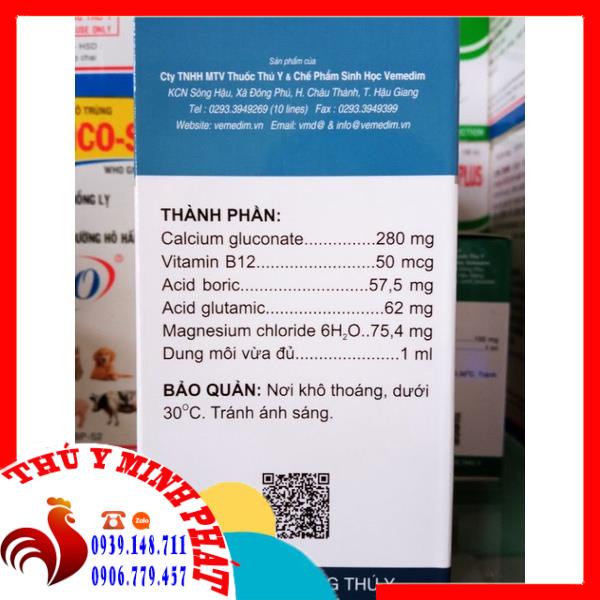 CANXI B12  chai 100ml VMD (CALCIUM B12, CANXIB12) Gà đá phòng các chứng thiếu calcium, thiếu máu