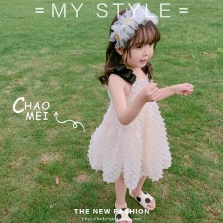 Đầm 2 dây nơ bé gái