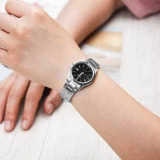 Đồng hồ Nữ Casio LTP-1183A-1ADF, đồng hồ chính hãng, dây thép bạc mặt đen