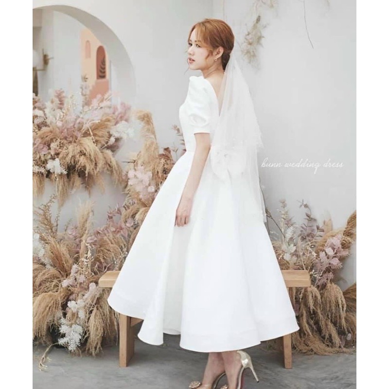 Đầm chụp kỉ yếu nơ dự tiệc tay bồng xòe rộng hở lưng (Kèm ảnh thật) | BigBuy360 - bigbuy360.vn