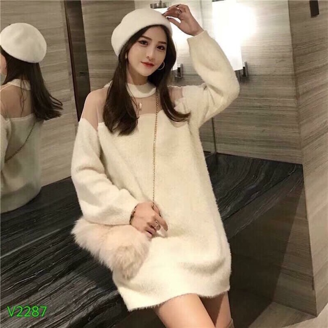 Váy len lông pha lưới