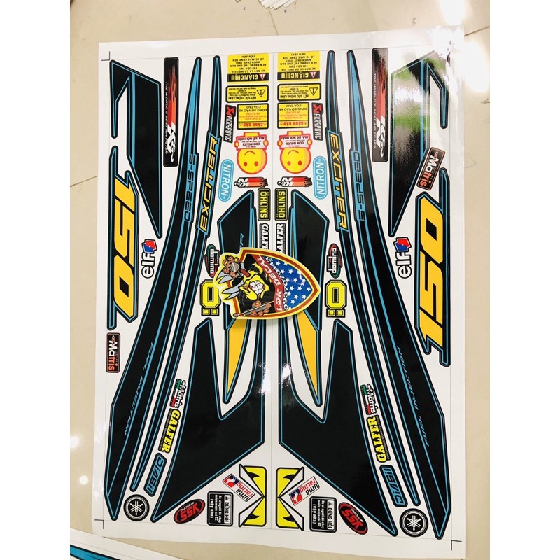 Trọn bộ Tem Rời ex 150 chỉ xanh dán xe đen 3 lớp ko bay màu