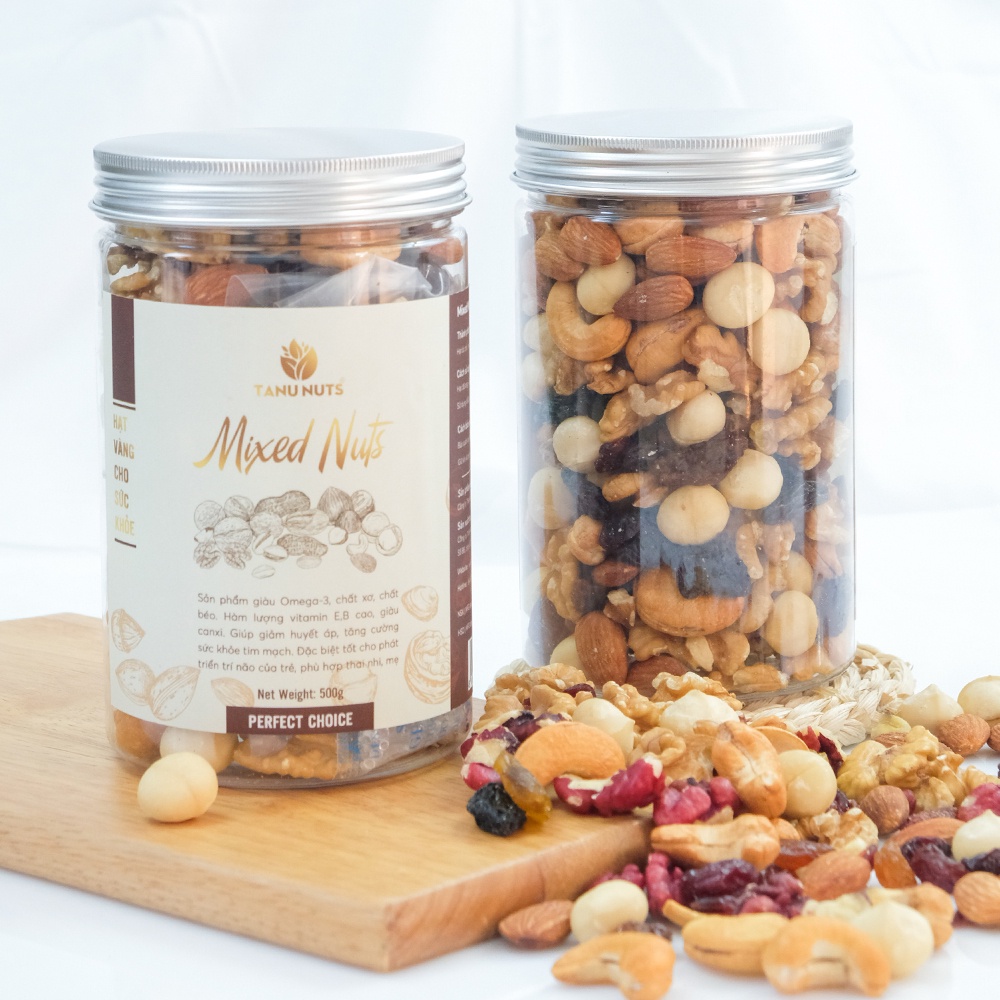 Hạt mix dinh dưỡng 5 loại Raisins hạt macca, óc chó, hạnh nhân, hạt điều, nho khô