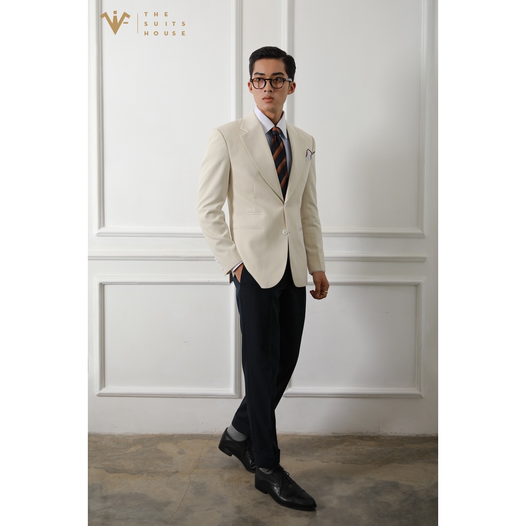 Vest NAM áo blazer vest suit quần tây, trắng kem phối xanh đen đậm 2K3T, satorial, chất vải WOOL - THE SUITS HOUSE