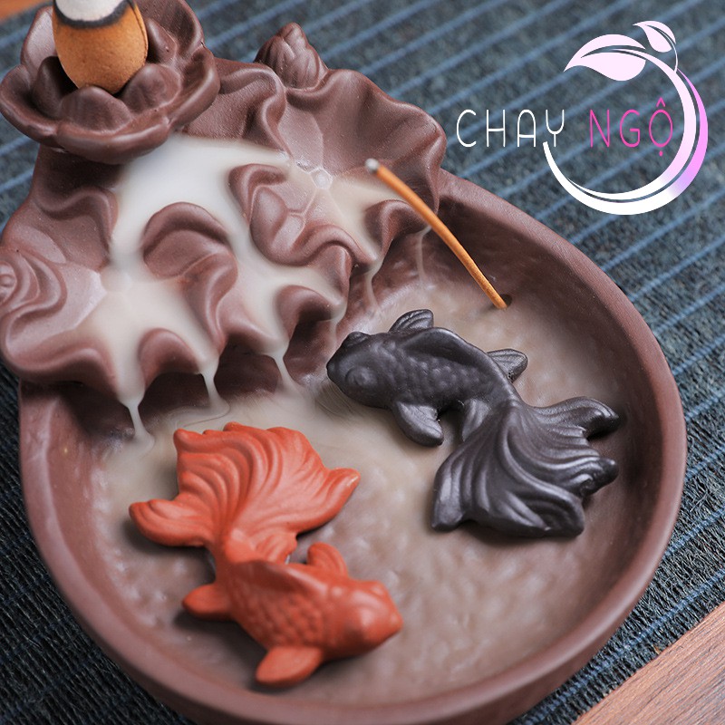 Thác khói trầm hương đốt trầm chảy ngược phong thủy Song Ngư (Cá Chép) – Song Ngưu (Trâu)