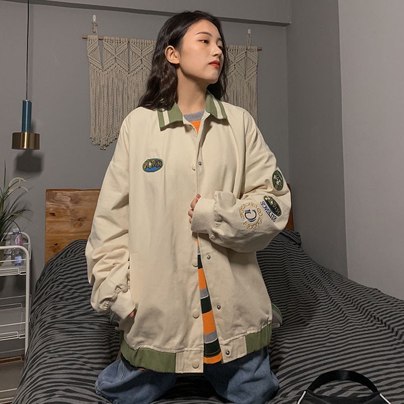 Áo Khoác Bóng Chày Vải Cotton Mỏng Cỡ Lớn Kiểu vintage Đường Phố Mỹ Thời Trang Xuân Thu Cho Nam Và Nữ