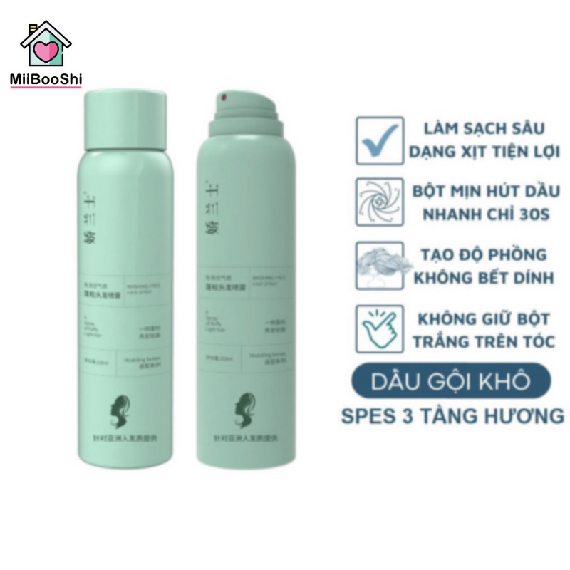 Dầu gội khô tóc dạng xịt giúp làm sạch tạo phồng tóc tự nhiên không bết tóc MiibooShi PVN17574