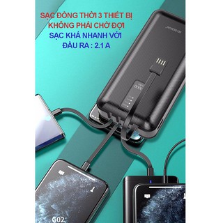 Pin Sạc dự phòng G02 chính hãng 20,000mAh SD Design kèm 3 dây sạc, cáp sạt cổng USB, bảo hành 1 năm