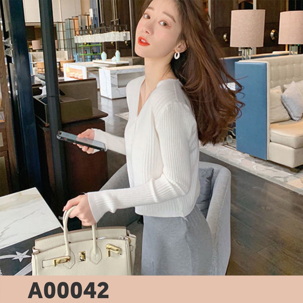 Áo Khoác Cardigan Len Dài Tay Co Dãn Cài cúc Dễ Thương/ Áo Len Cổ V Dáng Lửng Ôm Dáng Thu Đông A00042