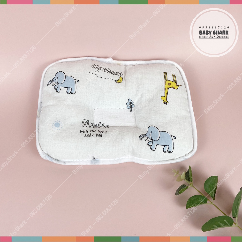 Gối xô cotton Hàn Quốc, thấm hút mồ hôi, chống bẹp đầu dành cho bé sơ sinh 0 đến 3 tháng