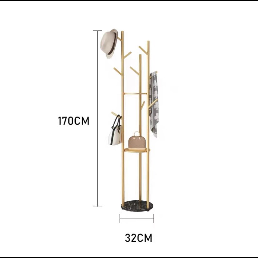 Cây treo đồ ba thanh, móc quần áo thân kim loại, đế đá hoa cương nhiều màu, decor cao cấp, thời trang