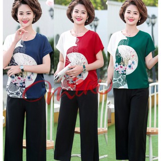 Bộ mặc nhà trung niên nữ  A59 - Đồ bộ quần áo kiểu thời trang cho mẹ mùa hè Đẹp Sang trọng Cao cấp Bigsize Giá Rẻ