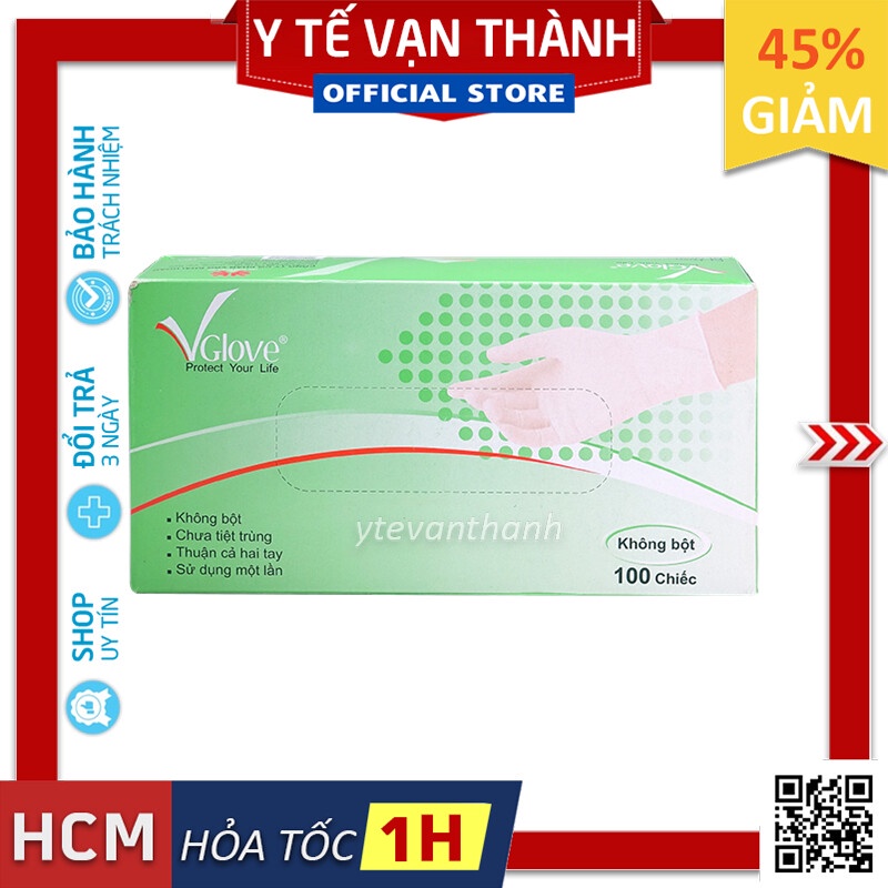 ✅ Găng Tay Y Tế Latex (Không Bột) Khải Hoàn Vglove (Hộp 100 Cái) | Bao Tay Y Tế -VT0796