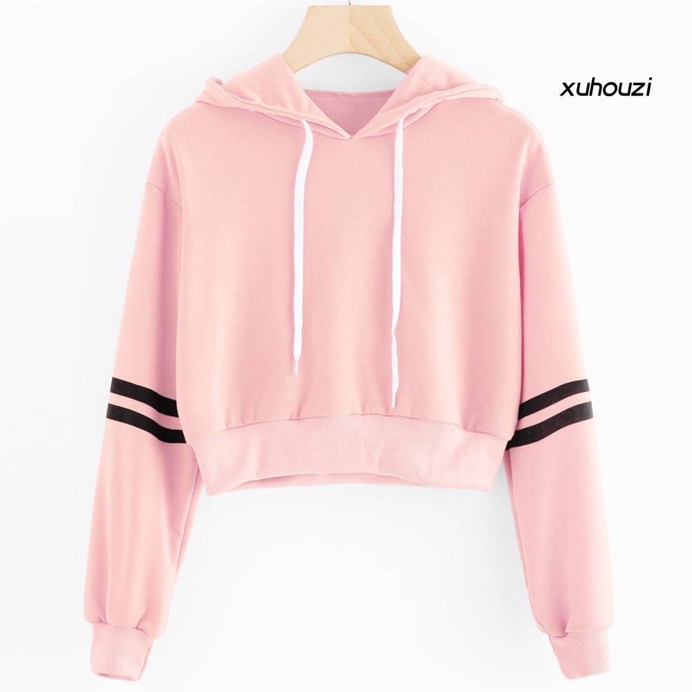 Áo Hoodie Lửng Tay Dài Kẻ Sọc Trẻ Trung Cho Nữ