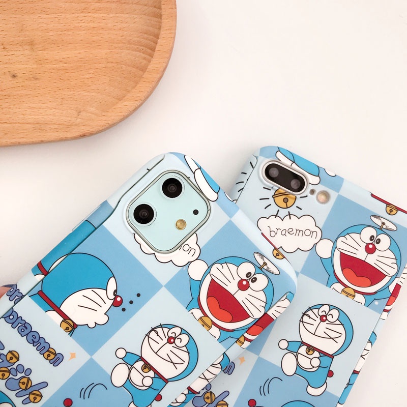 Ốp điện thoại kính cường lực cứng bảo vệ toàn diện 360 độ in hình Doraemon thời trang cho iPhone 12mini 11 12 Pro Max XS XR X 5 5S 6 6S 7 8 Plus