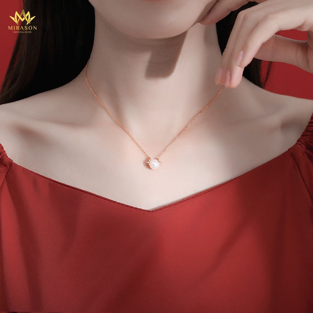 Dây Chuyền Bạc Nữ MIRASON Bò Ngộ Nghĩnh Bằng Hạt Trai Nhân Tạo MDC073 - Vòng Cổ Nữ Bạc 925 Cao Cấp