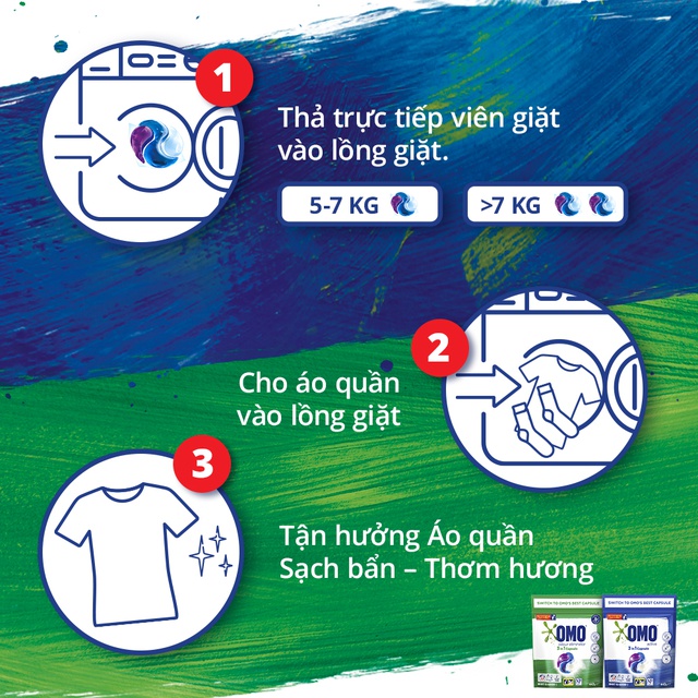 Combo 3 Túi Viên Giặt Tiện Lợi OMO Công Nghệ Anh Quốc (17 Viên/Túi)