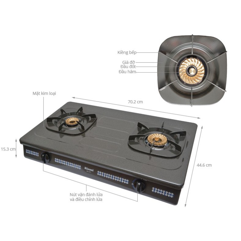 Bếp Gas Đôi Rinnai RV-377N , Siêu Tiết Kiệm Gas - Chén Đồng Có Đầu Hâm